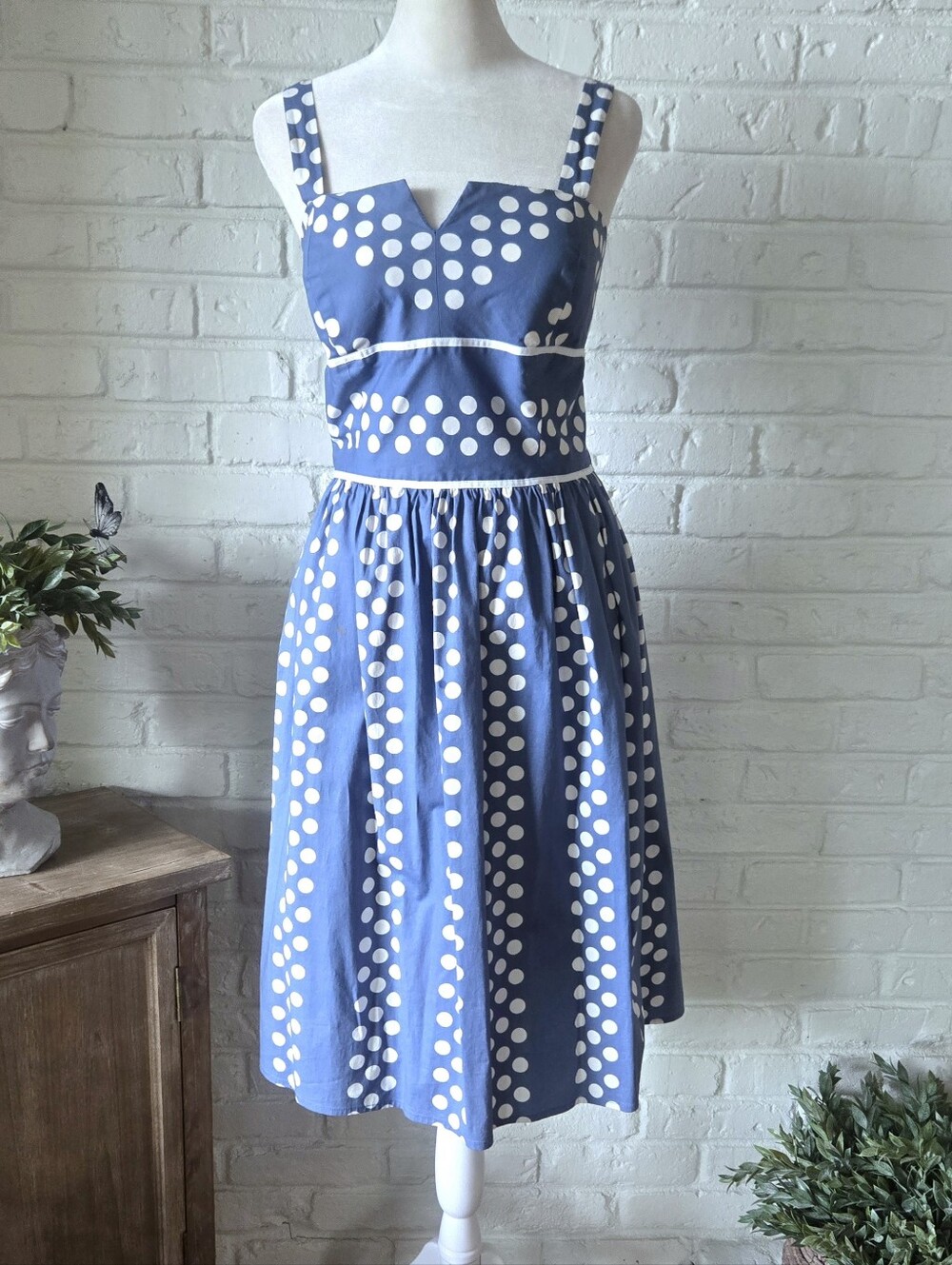 Vtg 90s Y2k Cotton Polka Dot Sun Dress, 50s/60s Style, S, 4/6